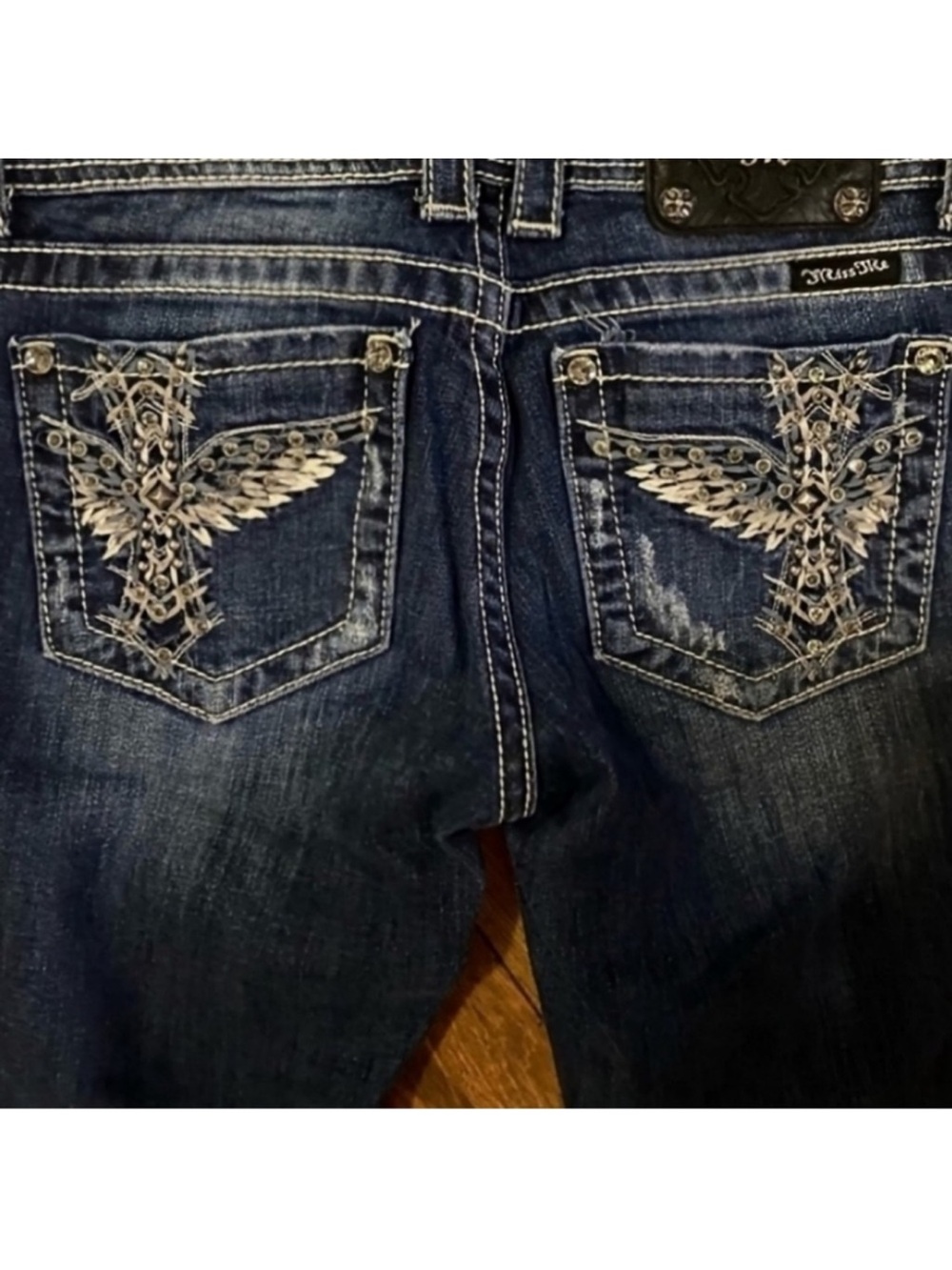 Gorgeous Miss Me Skinny Jeans with Embellished Wing Pockets 32” Inseam